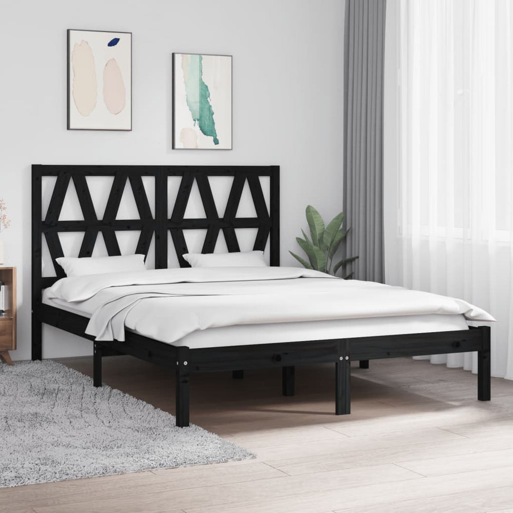 vidaXL Lit en bois massif noir pin 140x190 cm