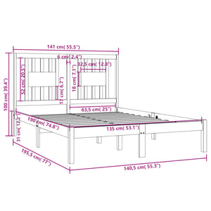 vidaXL Solid Wood Bed 135x190 cm