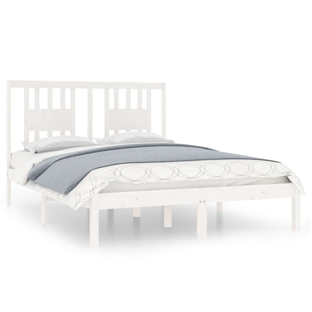 vidaXL Lit en bois massif blanc 135x190 cm