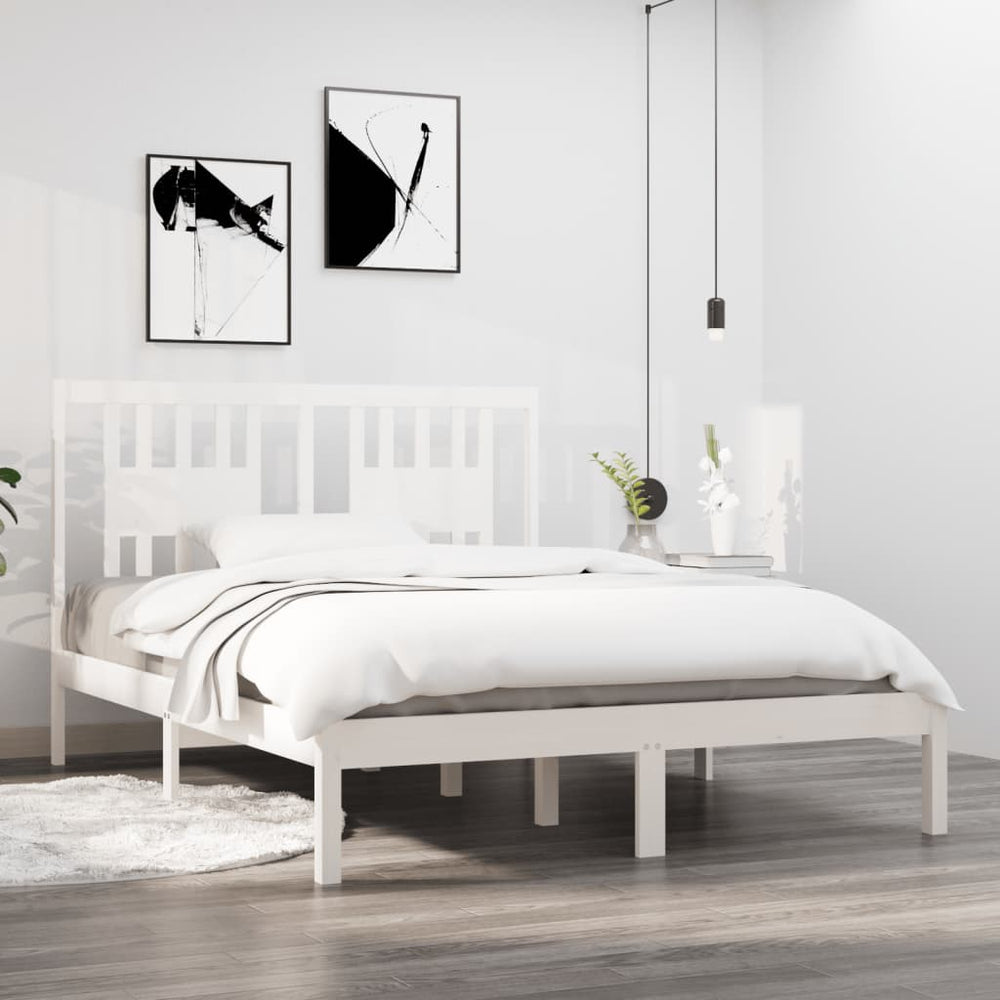 vidaXL Lit en bois massif blanc 135x190 cm