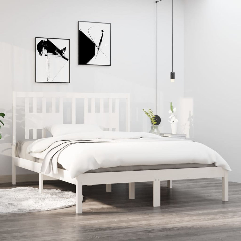 vidaXL Lit en bois massif blanc pin 140x190 cm