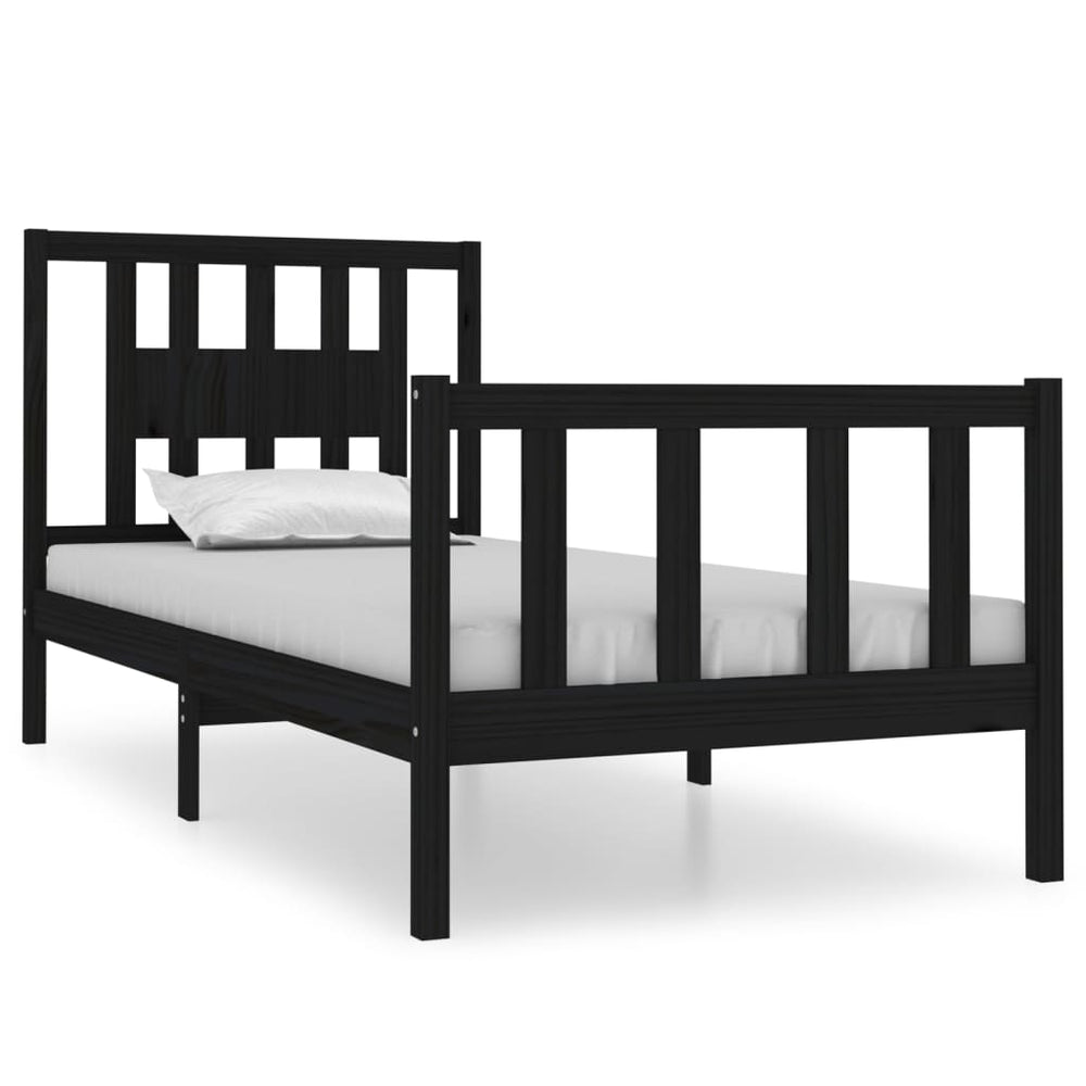 vidaXL Lit en bois massif noir 90x190 cm