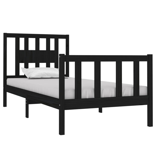 vidaXL Lit en bois massif noir 90x190 cm