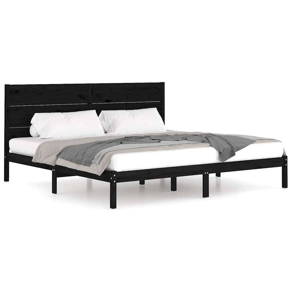 vidaXL Lit en bois massif noir pin 200x200 cm