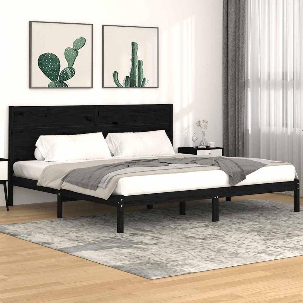 vidaXL Lit en bois massif noir pin 200x200 cm