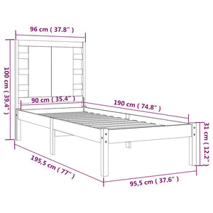vidaXL Lit en bois massif 90x190 cm