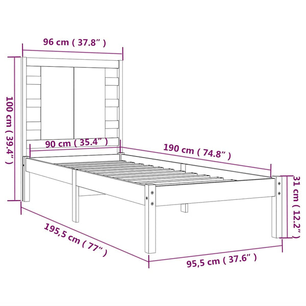 vidaXL Lit en bois massif 90x190 cm