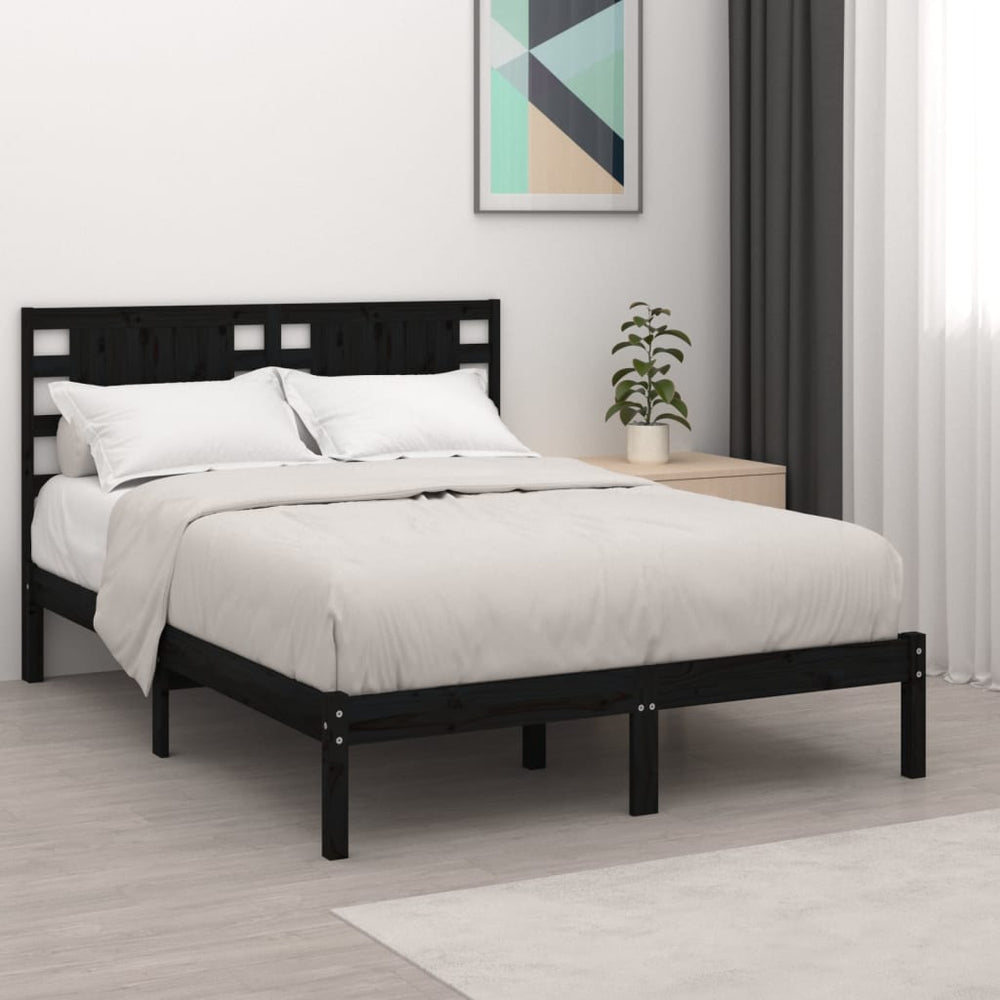 vidaXL Lit en bois massif noir pin 140x190 cm