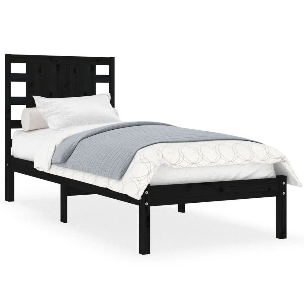 vidaXL Lit en bois massif noir pin 100x200 cm