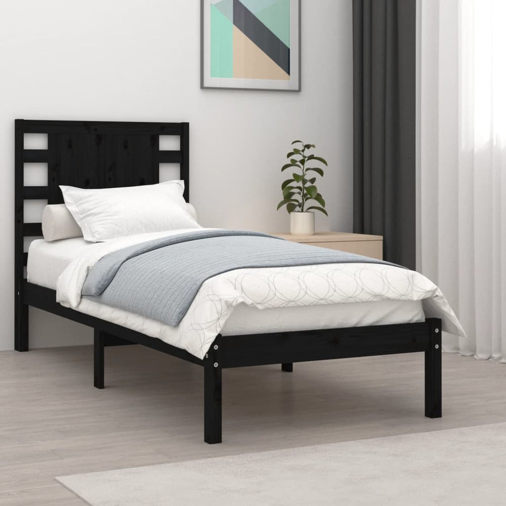 vidaXL Lit en bois massif noir pin 100x200 cm