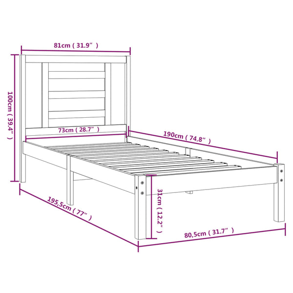 vidaXL Lit en bois massif blanc 75x190 cm