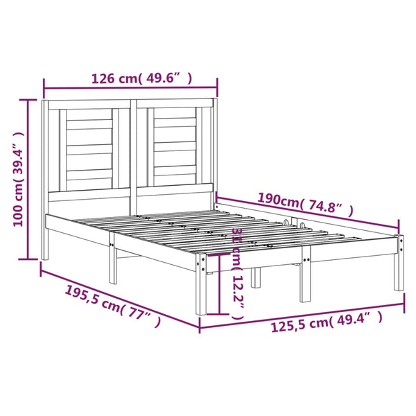 vidaXL Lit en bois massif 120 x 190 cm
