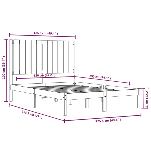 vidaXL Lit en bois massif 120 x 190 cm