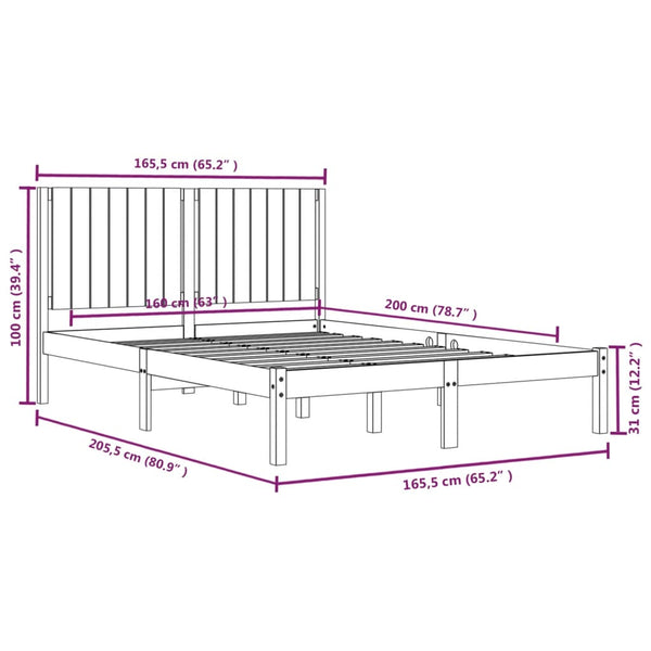 vidaXL Lit en bois massif sans matelas 160x200 cm pin