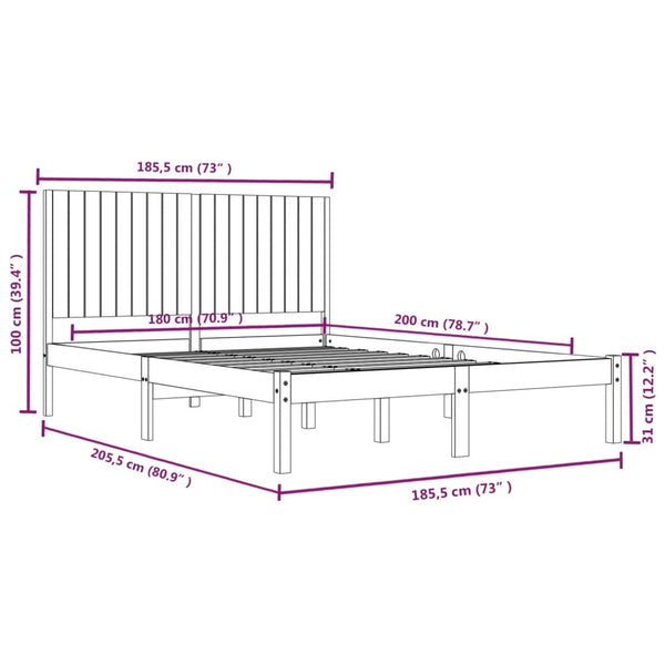 vidaXL Lit en bois massif 180 x 200 cm