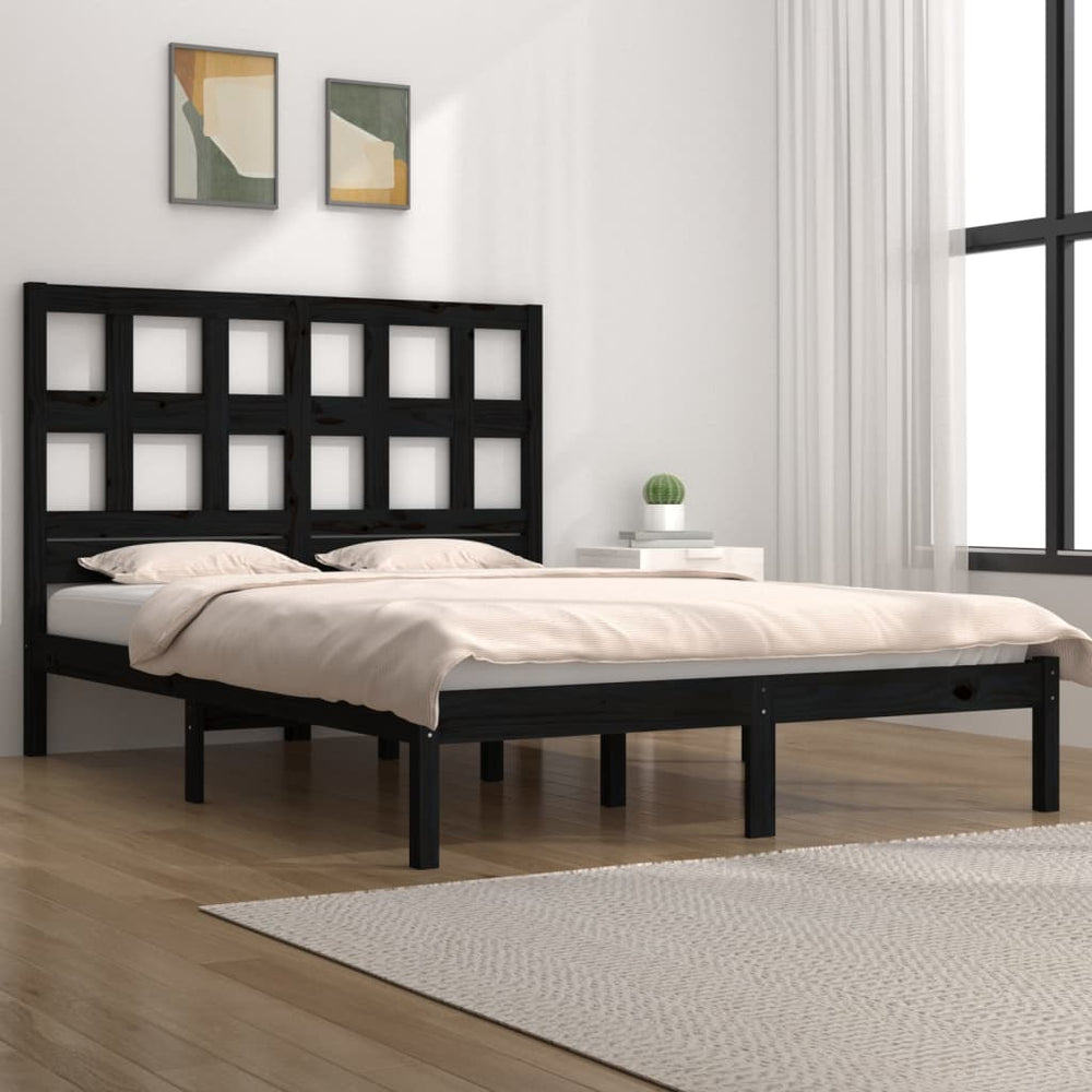 vidaXL Solid Wood Bed Black Pine 140x190 cm