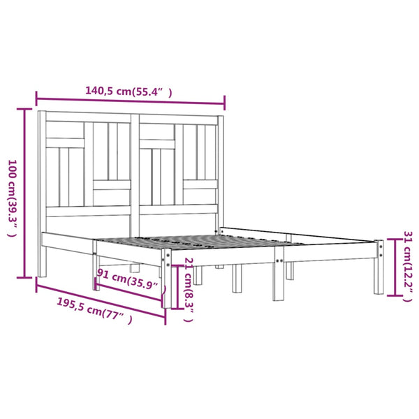 vidaXL Lit en bois massif 135x190 cm