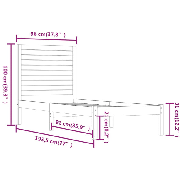 vidaXL Lit en bois massif 90x190 cm