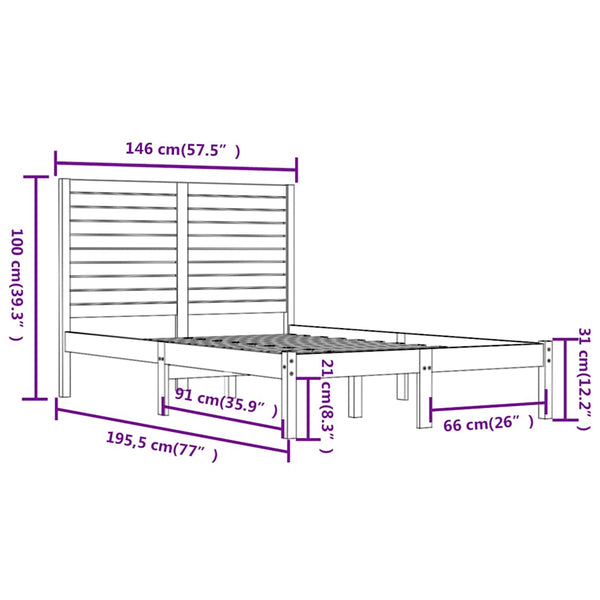 vidaXL Lit en bois massif noir 140x190 cm