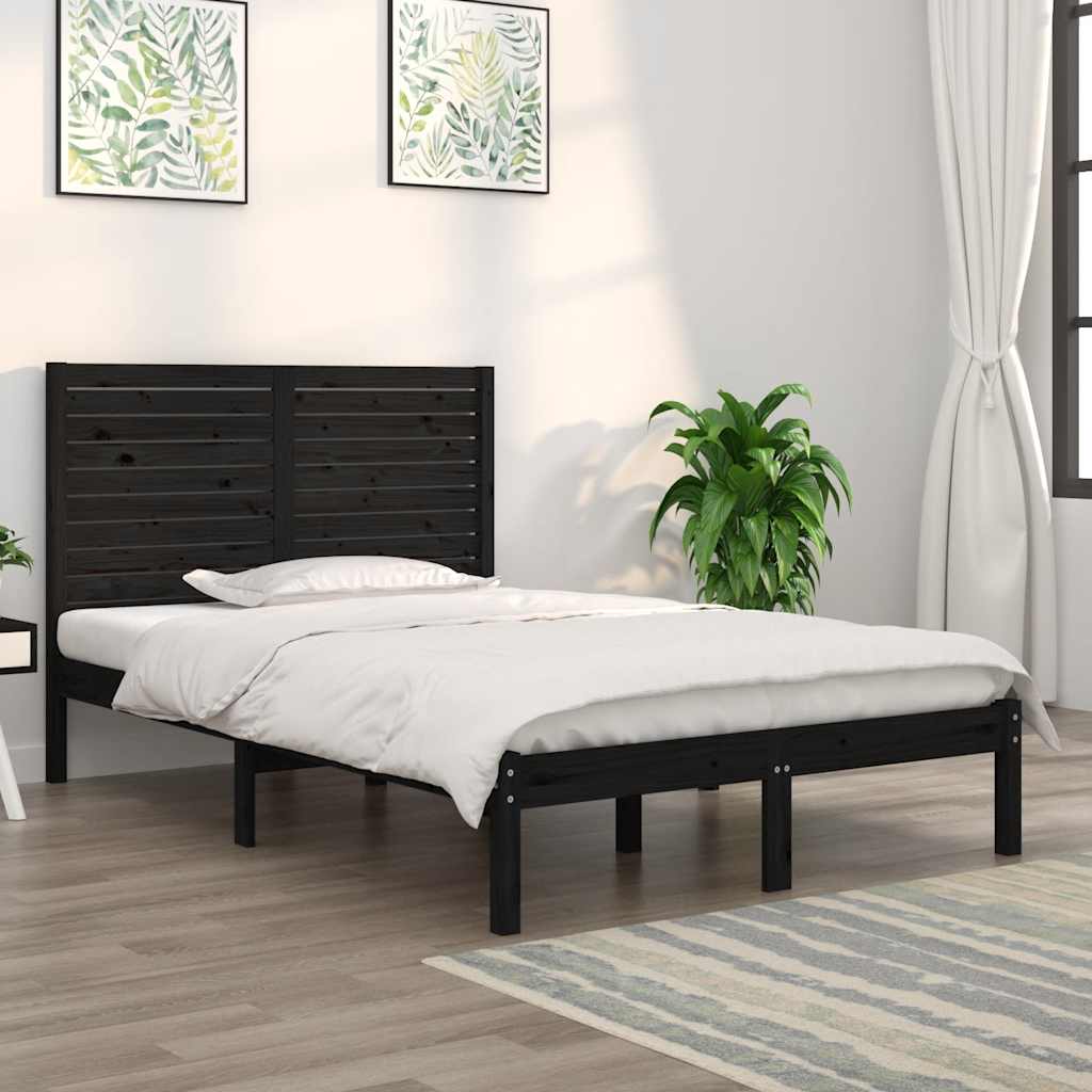 vidaXL Lit en bois massif noir 140x190 cm
