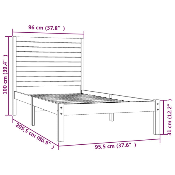 vidaXL Lit en bois massif Blanc 90x200 cm