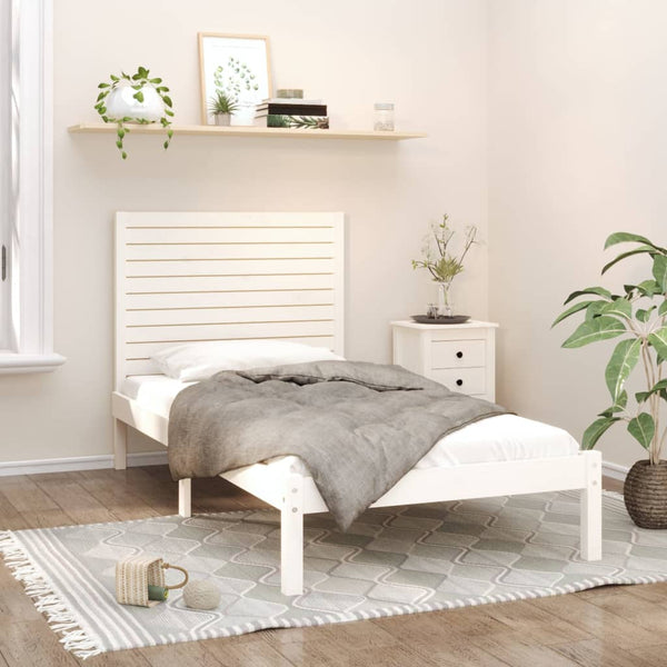 vidaXL Lit en bois massif Blanc 90x200 cm