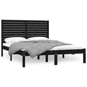 vidaXL Lit en bois massif noir 150x200 cm