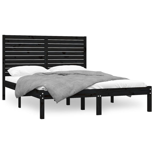 vidaXL Lit en bois massif noir 150x200 cm
