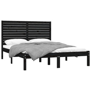vidaXL Lit en bois massif noir 150x200 cm