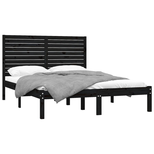 vidaXL Lit en bois massif noir 150x200 cm