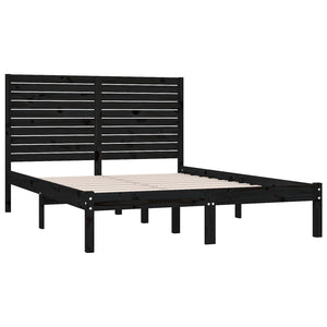 vidaXL Lit en bois massif noir 150x200 cm