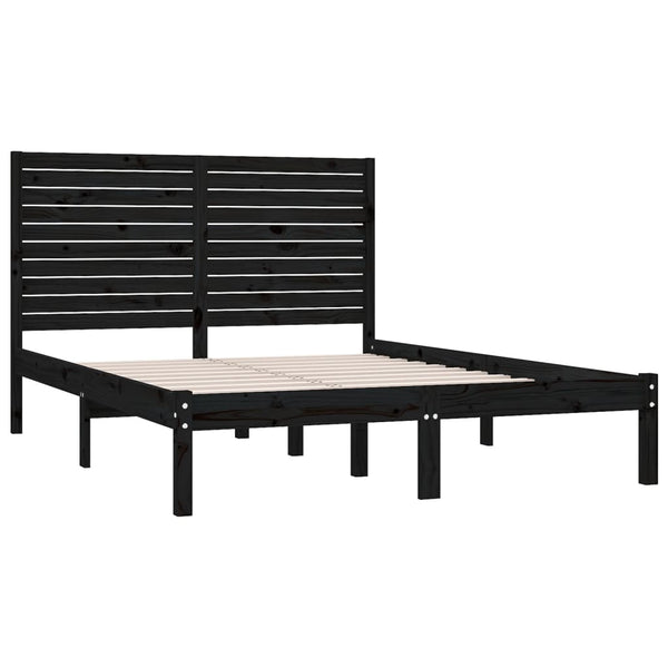 vidaXL Lit en bois massif noir 150x200 cm