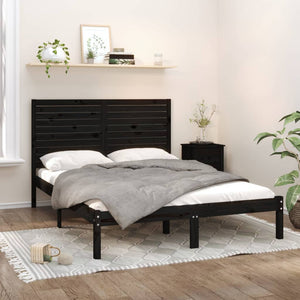 vidaXL Lit en bois massif noir 150x200 cm