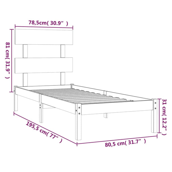 vidaXL Lit en bois massif 75x190 cm