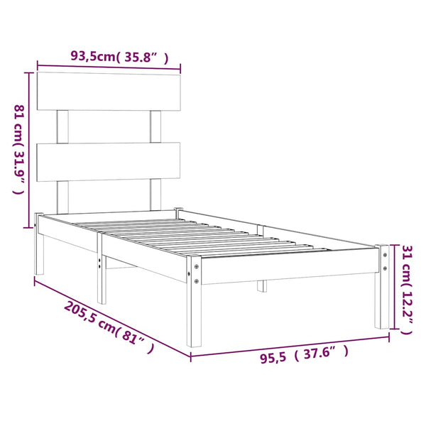vidaXL Lit en bois massif 90x200 cm