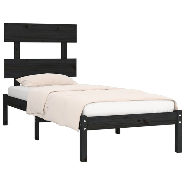 vidaXL Lit en bois massif noir 100x200 cm