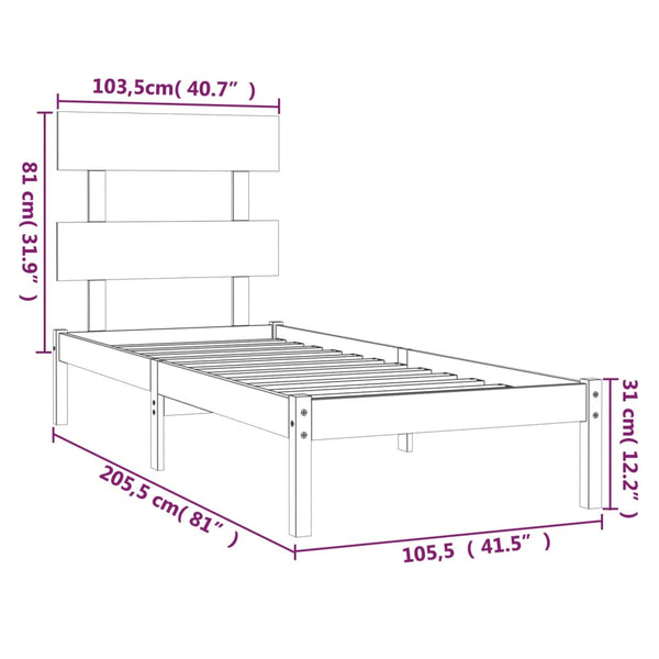 vidaXL Lit en bois massif noir 100x200 cm