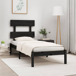 vidaXL Lit en bois massif noir 100x200 cm