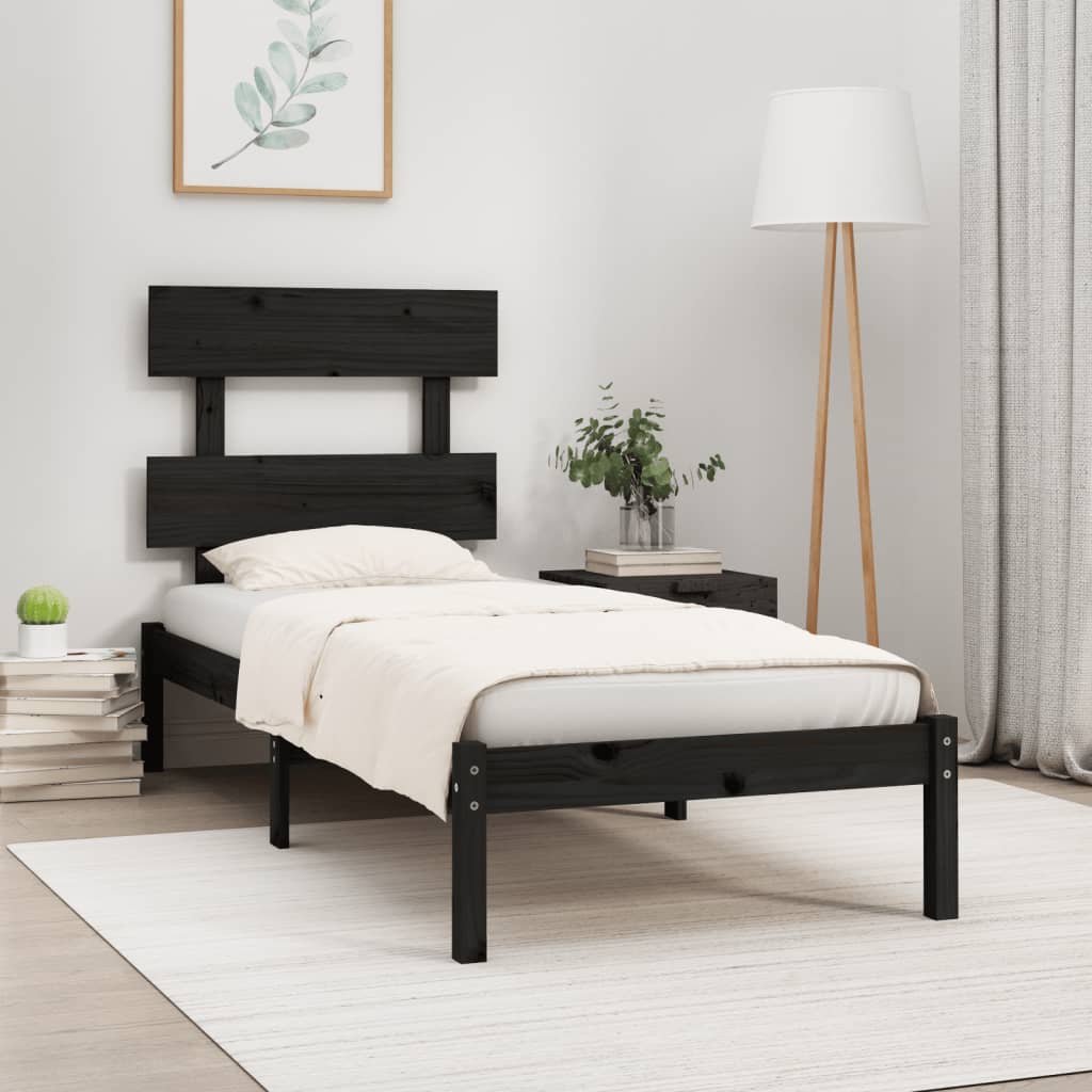 vidaXL Lit en bois massif noir 100x200 cm