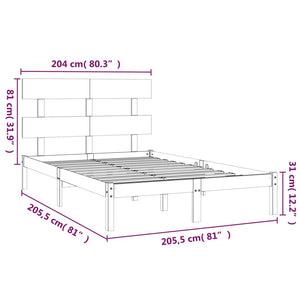 vidaXL Lit en bois massif gris 200x200 cm