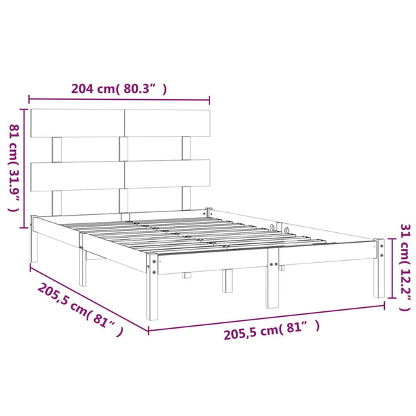 vidaXL Lit en bois massif gris 200x200 cm