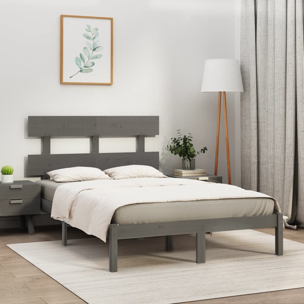vidaXL Lit en bois massif gris 200x200 cm