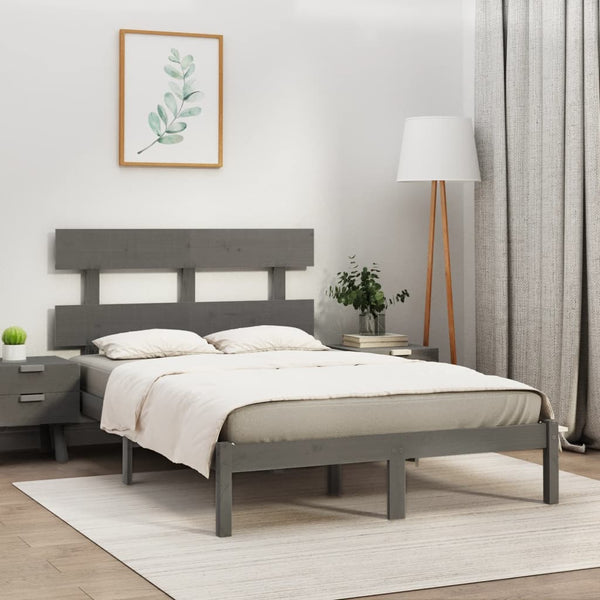 vidaXL Lit en bois massif gris 200x200 cm