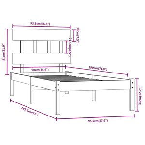 vidaXL Solid Wood Bed 90x190 cm