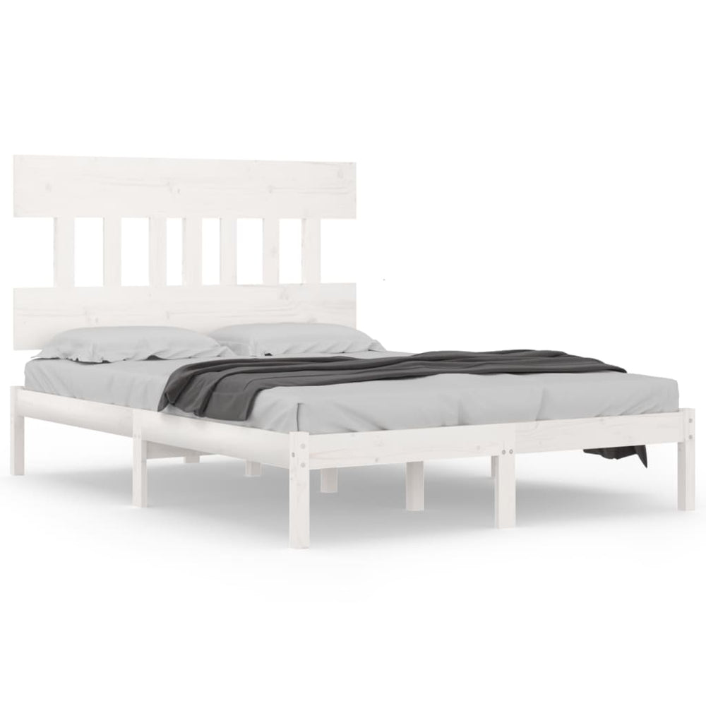 vidaXL Solid Wood Bed White 140x190 cm