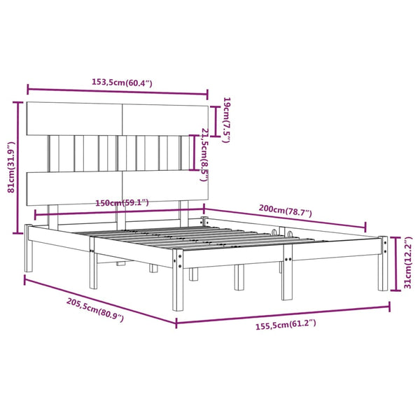 vidaXL Lit en bois massif 150x200 cm
