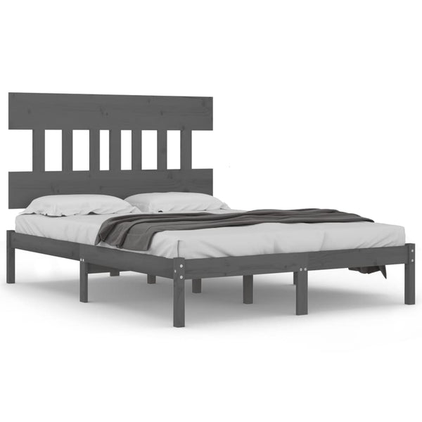 vidaXL Lit en bois massif gris 200x200 cm