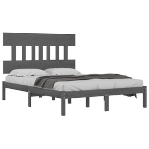 vidaXL Lit en bois massif gris 200x200 cm