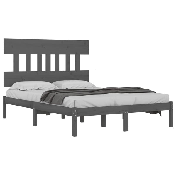 vidaXL Lit en bois massif gris 200x200 cm