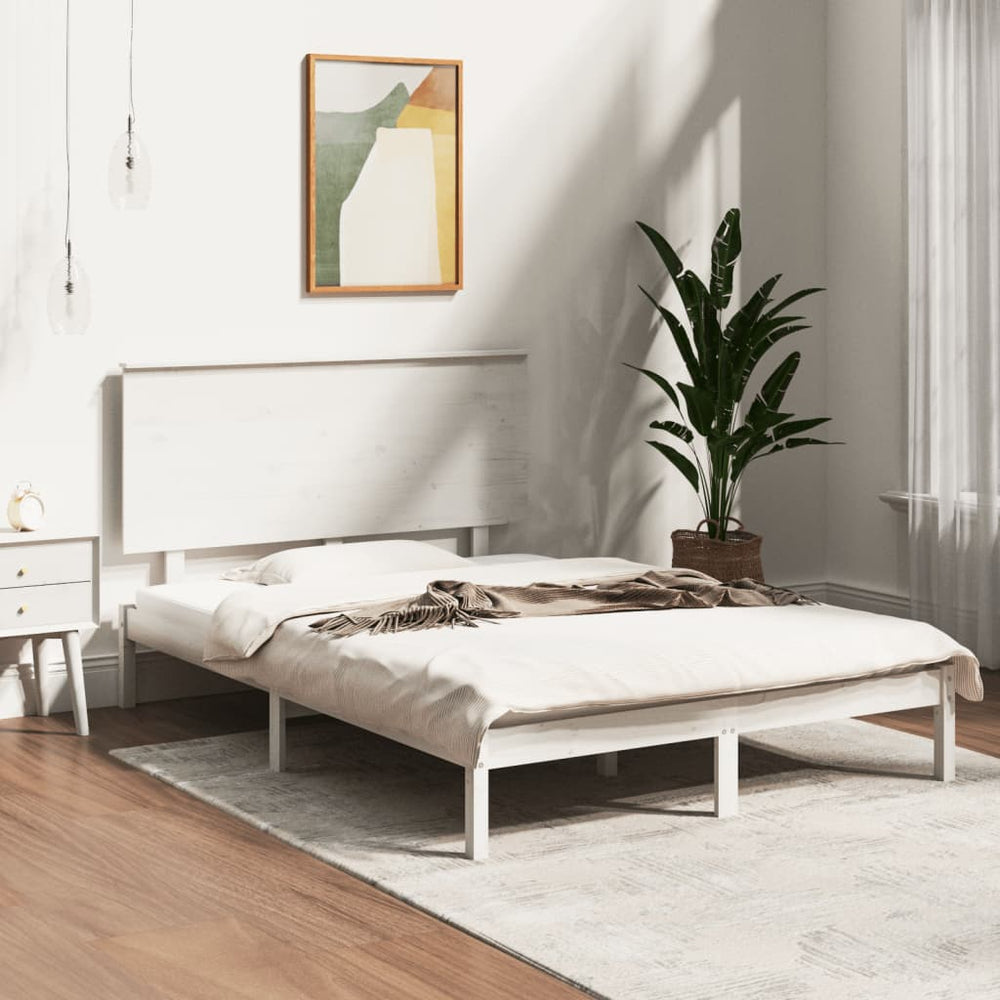 vidaXL Solid Wood Bed Frame without Mattress White 140x190 cm Pine Wood